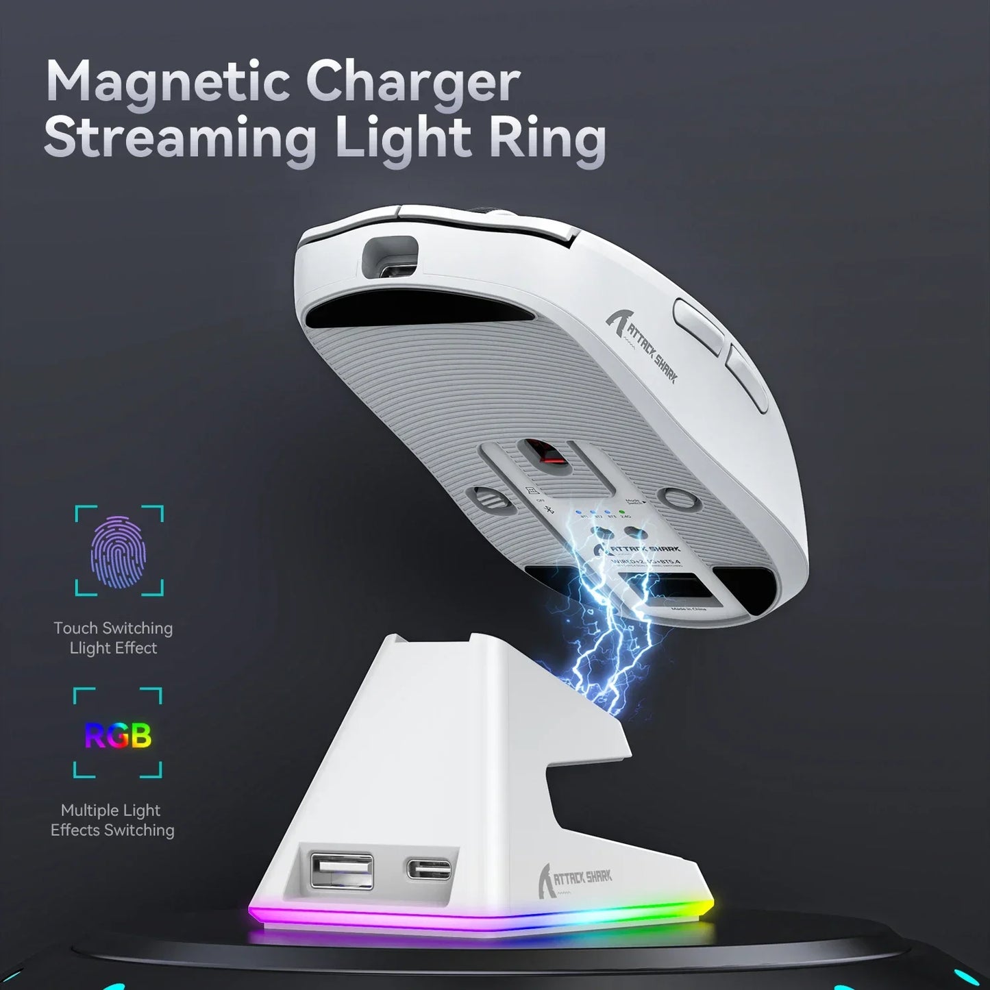 Attack Shark X6 Lightweight Wireless Gaming Mouse with 3 Mode Up to 26K DPI RGB Backlight Charging Base for Laptop Deskbtop
