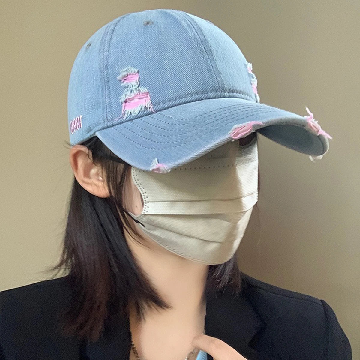 Women's Rainbow Denim Distressed Baseball Cap for Unisex Adjustable Sun Hat Washed Dad Hat Outdoor Visor