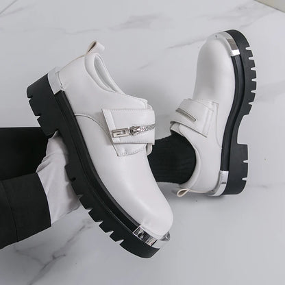 Men's thick soled leather shoes Designer's personalized style Leisure Party Office Outdoor Fashion Street Black white shoes