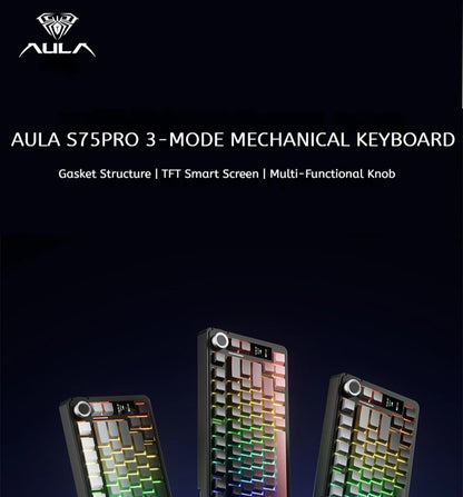 AULA S75 PRO Mechanical Keyboard 75% Custom Layout RGB Backlight Wireless Bluetooth Gaming Keyboard with Screen Knob