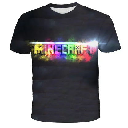 Boys T Shirt Minecraft Popular Tops 3D Printed Casual Summer Cute Boys Girls Building Blocks Cartoon T-shirt Inside Outside Mc