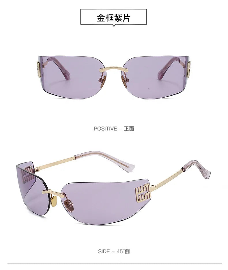 2026 New High End Sunglasses Women Rimless Curved Sun Glasses for Eye Protection and Sunscreen Travelling Hiking Shades Gafas