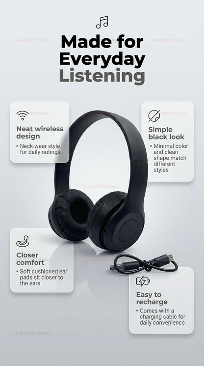 High Fidelity Bluetooth Wireless Headset, Clear Stereo Sound Over Ear Headphones with Built-in HD Mic, Stable Connection