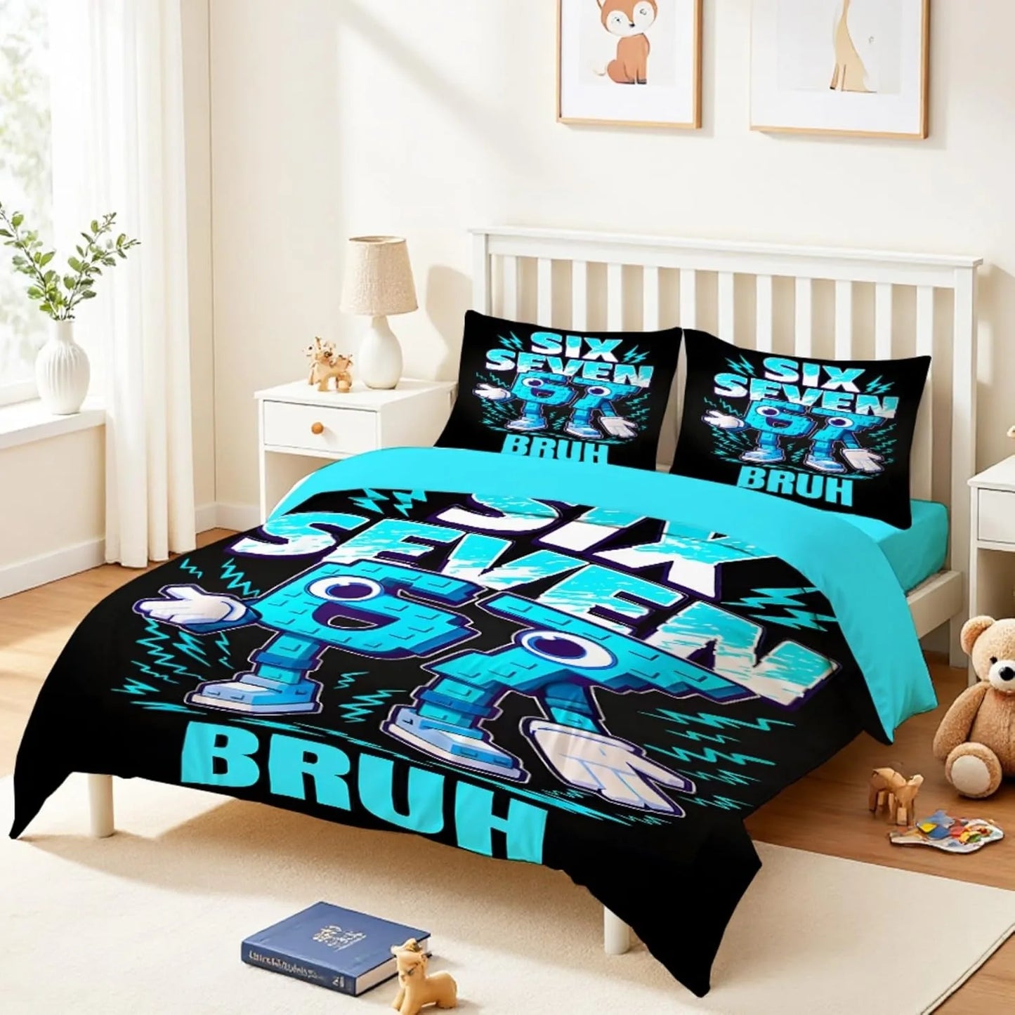 Set de lenjerie de pat Cartoon Print Six Seven 67, 2/3 piese, husă de pilotă și față de pernă pentru acasă, adolescenți și adulți, cadou pentru băieți și fete