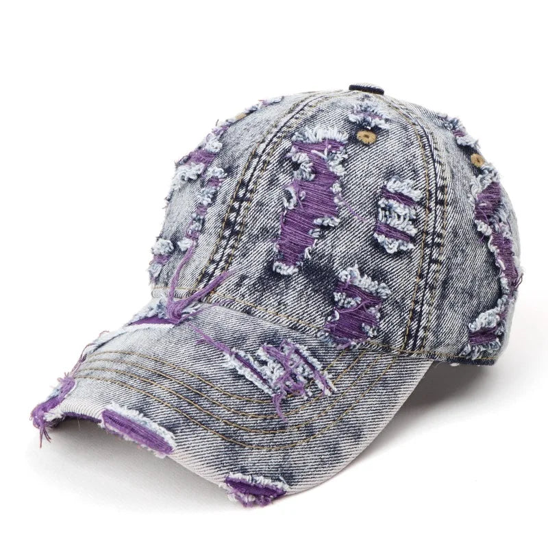 Vintage Washed Distressed Denim Colorful Baseball Cap for Men Women, Fashion Two-Tone Ripped Sun Protection Visor Hat Trendy