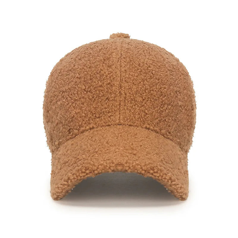 Winter Lamb Wool Solid Color Plain Baseball Cap - Warm Teddy Fleece, Face-Flattering, Structured Crown