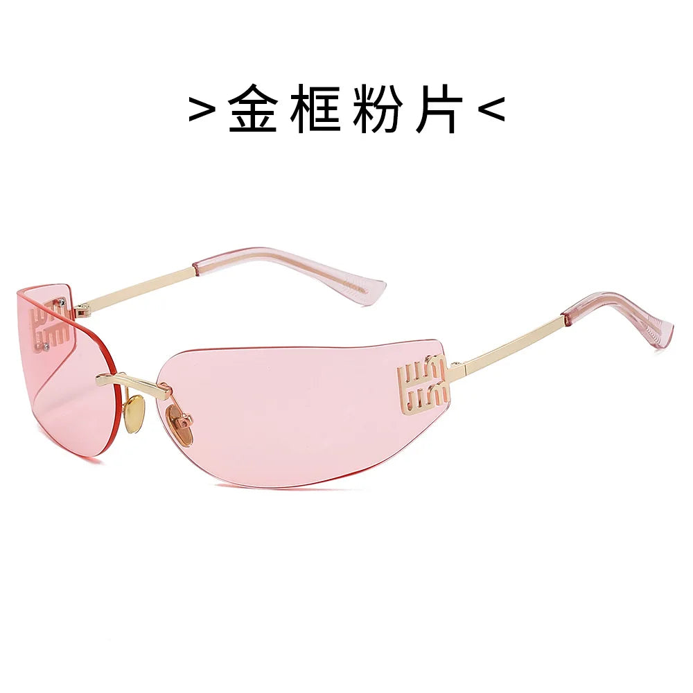 2026 New High End Sunglasses Women Rimless Curved Sun Glasses for Eye Protection and Sunscreen Travelling Hiking Shades Gafas