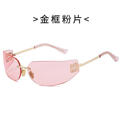 2026 New High End Sunglasses Women Rimless Curved Sun Glasses for Eye Protection and Sunscreen Travelling Hiking Shades Gafas