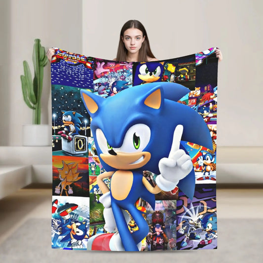 Shadow Game Blanket Soniced Cartoon Flannel Throw Blankets Summer Air Conditioning Decoration Lightweight Bedspreads