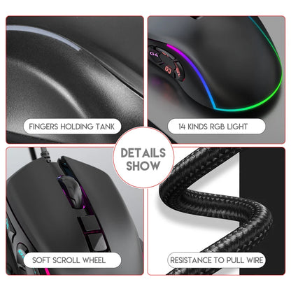 Wired Gaming Office Mouse 7200DPI RGB Backlit Mouse 6 Adjustable DPI Levels/10 Programmable Buttons/Back to Desktop Button Mouse