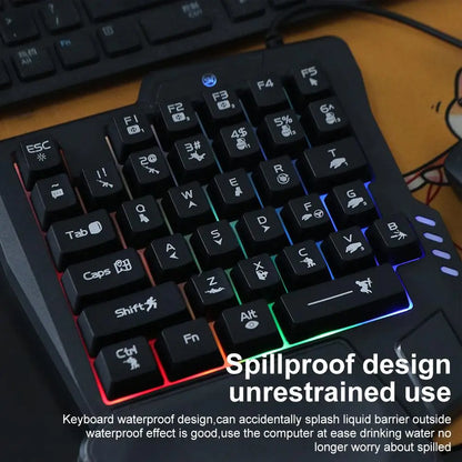 USB Single Hand Keyboard Ultra-slim Mini One Handedly Keyboard Luminous Wired Gaming Mechanical Keyboard Smartphone