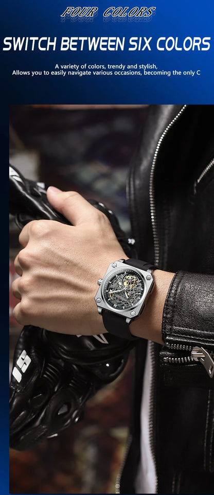 BINBOND mechanical wristwatches for men luxury luminous waterproof automatic accurate tourbillon men's watch skeleton reloj