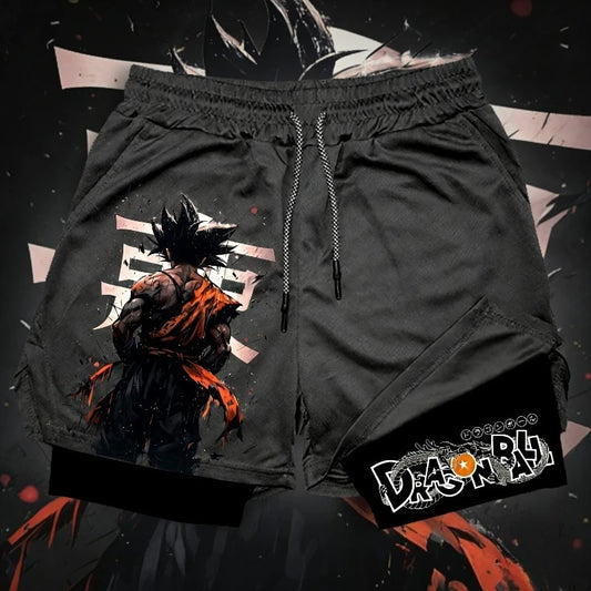 Dragon Ball Hot Blood Anime Peripheral Double-layer Shorts 2025 Men's Comfortable and Breathable Sports Five-point Pants