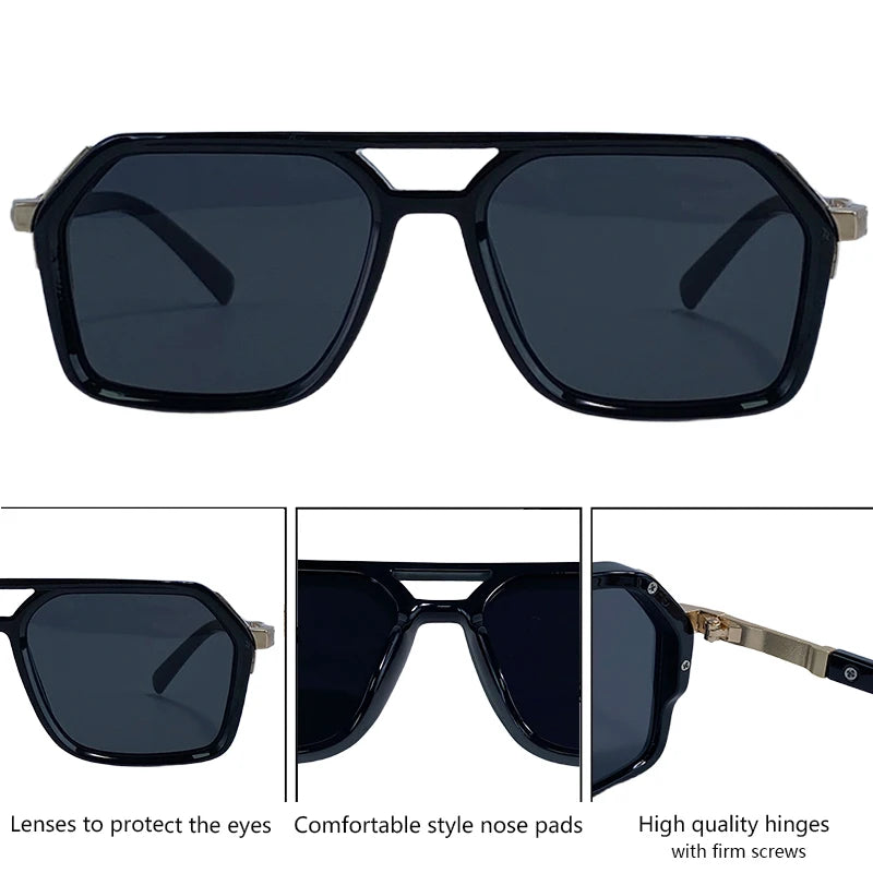 Vintage Steampunk Polarized Sunglasses Women Double Bridge Black 2026 Luxury Designer Driving Shades For Lady Fashion Eyewear