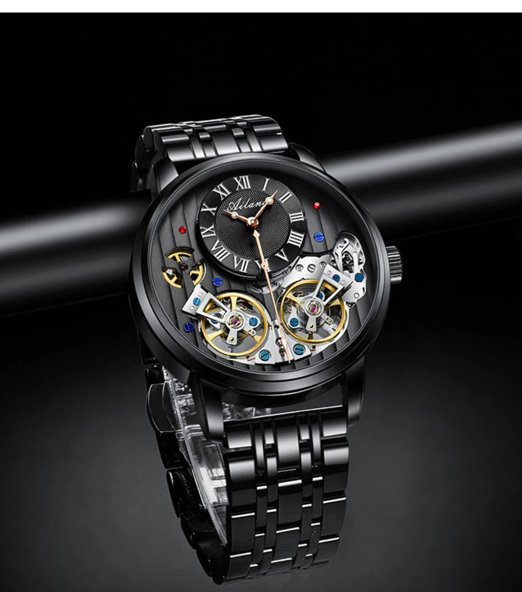 AILANG Top Brand Luxury Watch Men Automatic Luminous Black Clock Men Double Tourbillon Waterproof Mechanical Watch Relogio