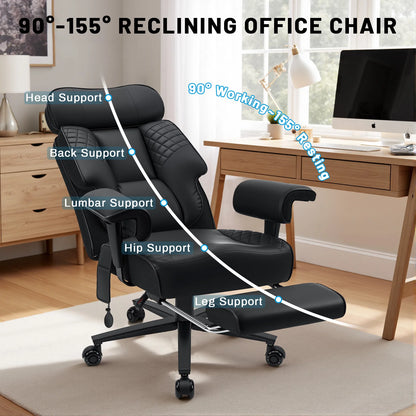 Executive Office Chair with Foot Rest and Waist Lumber Support, Ergonomic Gaming Chair with Adjustable Height Headrest for Home