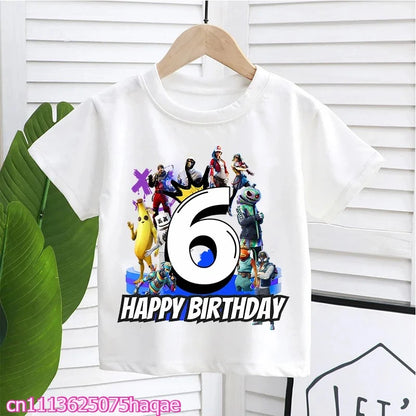 Fortnite Kids T-shirts Birthday Number 1-10 Printed T-shirt Boys Summer Casual Short Sleeves Sports Tops Children's Clothing