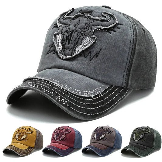 2026 New Hip Hop Vintage Washed Denim Baseball Cap Casquette Homme Bull Head Embroidery Y2k Snapback Dad Hats for Women Men