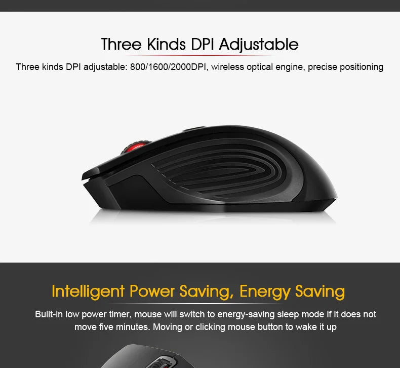 New Wireless Mouse 2000DPI Adjustable USB 3.0 Receiver Optical Computer Mouse 2.4GHz Gaming Mice Ergonomic Design For Laptop