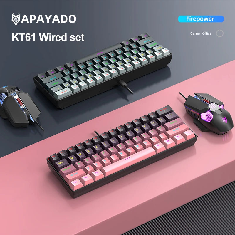APAYADO K61 Mini Mechanical Keyboard,Wired,61 Keys,Phantom RGB, Black/White Red/Blue Mechanical Switch for Gaming,60% Portable