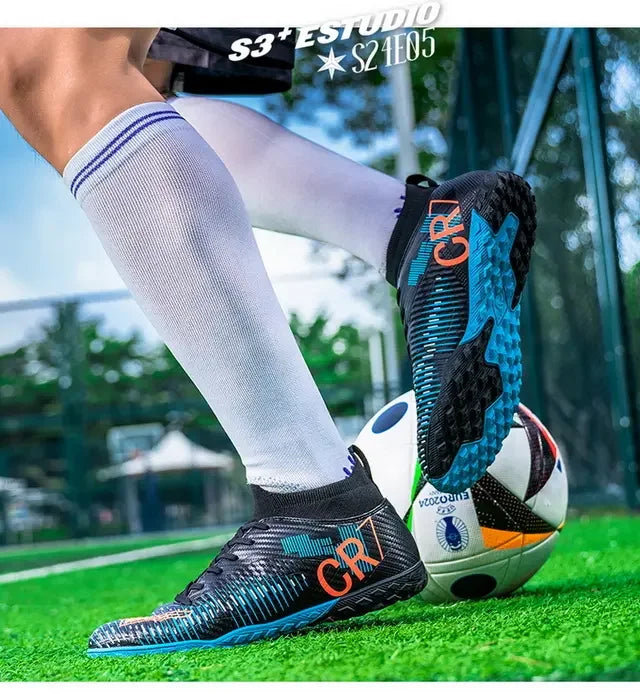 Kinder-Fußballschuhe mit Zehenschutz, Schnürverschluss, kurzen rutschfesten Stollen, strapazierfähig und atmungsaktiv, für Outdoor-Spiele auf Rasen