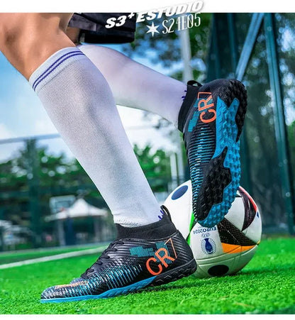Kinder-Fußballschuhe mit Zehenschutz, Schnürverschluss, kurzen rutschfesten Stollen, strapazierfähig und atmungsaktiv, für Outdoor-Spiele auf Rasen
