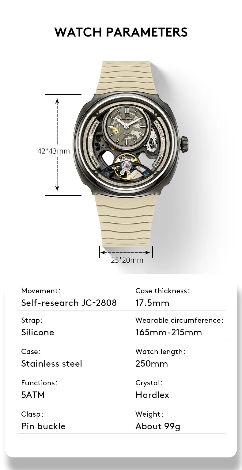 DANIEL GORMAN High Quality Men's Automatic Watch with Stylish Sports Silicone Strap 5 ATM Waterproof Mechanical Watches DG8127