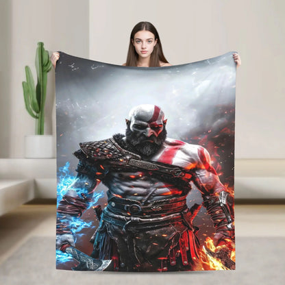 God of War Game Gamers Kratos Warm Blanket  Decorative Plush Throw Blanket Funny Couch Bed Flannel Bedspread Sofa Bed Cover