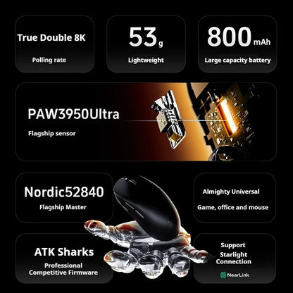 ATK Dragonfly A9 Ultra Wireless E-sports Gaming Mouse Ultra-lightweight Tri-mode Dual 8K Ergonomic Mice A9 Plus PAW3395/3950