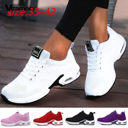 Fashion Women's Lightweight Sneakers Running Outdoor Sports Breathable Mesh Comfortable Air Cushion Lace-Up Shoes