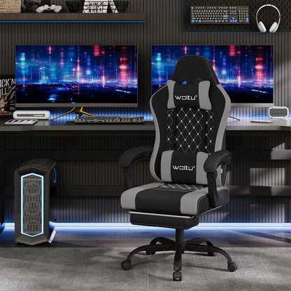 WOLTU Massage Gaming Chair Ergonomic Swivel Computer Chair with Pillow & Footrest Adjustable Headrest Lumbar Support Gamer Chair