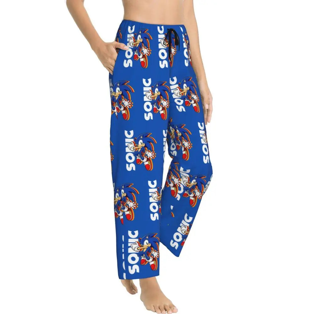 Custom Women Soniced Pajama Pants Printed Hedgehog Game Sleep Sleepwear Bottoms with Pockets