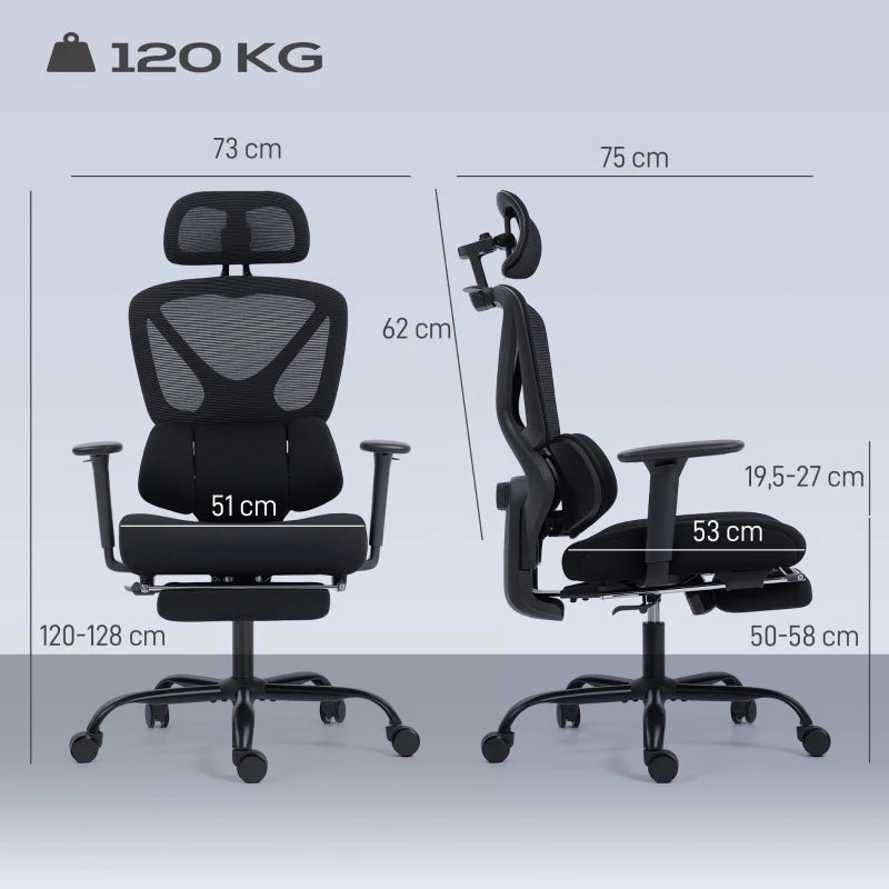 Ergonomic Office Chair with Wheels, Mesh, Lumbar Support, Armrests & Adjustable Headrest