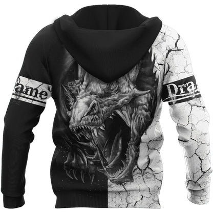 Personalisierter Drachen-Tattoo-Hoodie in Schwarz-Weiß mit 3D-Allover-Print, modischer Herren-Hoodie, Unisex-Kapuzenjacke, lässiger Trainingsanzug KJ984