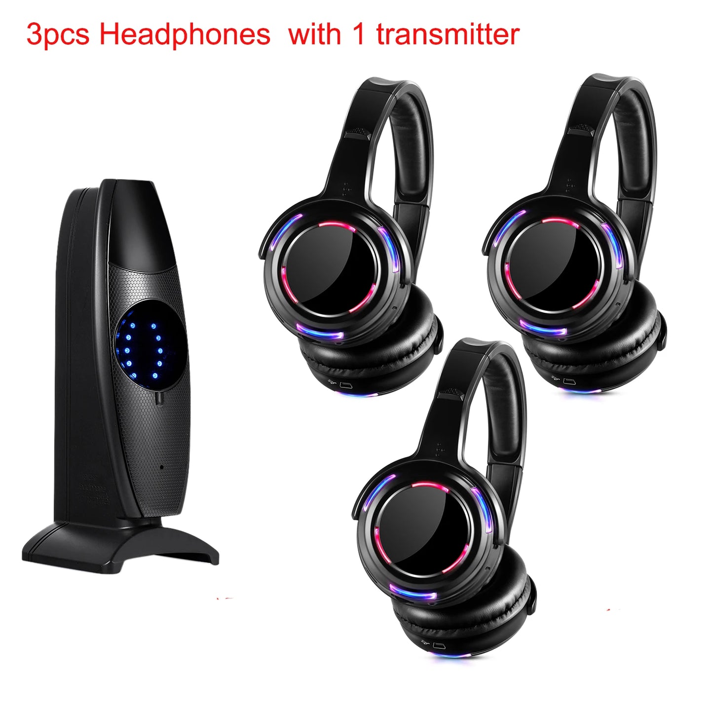 Silent Disco Wireless Headphones with LED Rechargeable Battery RF System for Silent Parties, Clubs, Meetings, Concerts