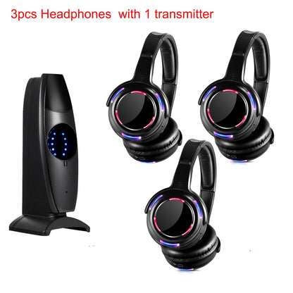 Silent Disco Wireless Headphones with LED Rechargeable Battery RF System for Silent Parties, Clubs, Meetings, Concerts