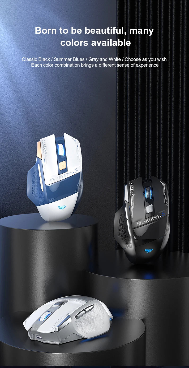 AULA SC550 Gaming Mouse 2.4G Wireless Macro Mouse RGB Backlight Ergonomic Design E-sports Mouse PC Accessories