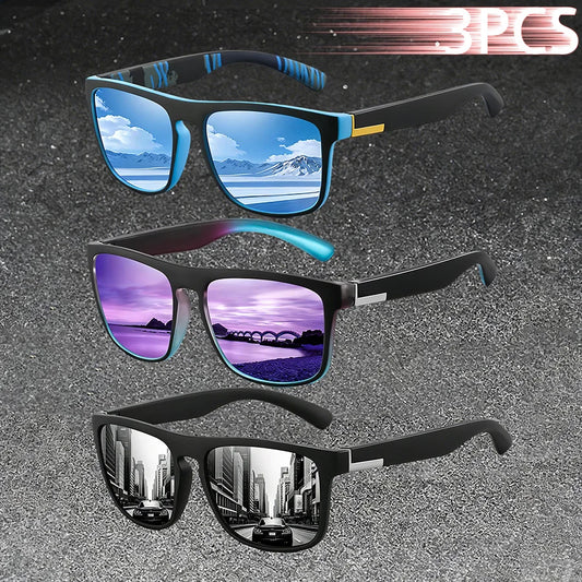 3PCS Classic Striped Square Sunglasses Fashion Brand Designer Designer Unisex Driving Fishing Travel Leisure Vintage Sun Glasses
