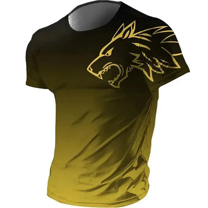 Men's Fitness Sportswear T-shirts 2024 Summer Vintage Men's 3D Printed Quick-Drying Gradient T-shirt Animal Wolf Short Sleeve
