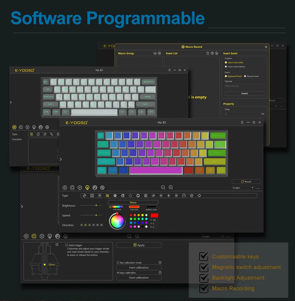 E-YOOSO Hz-61 RGB USB Mini 8K RT Mechanical Gaming Keyboard Magnetic Switch 61 Key Wired for Computer PC Laptop detachable cable