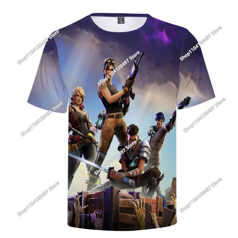 Fortnite T-Shirt für Erwachsene und Kinder, 3D-Digitaldruck, lockere Passform, große Größen, kurzärmeliges Sommer-Tee für Kinder