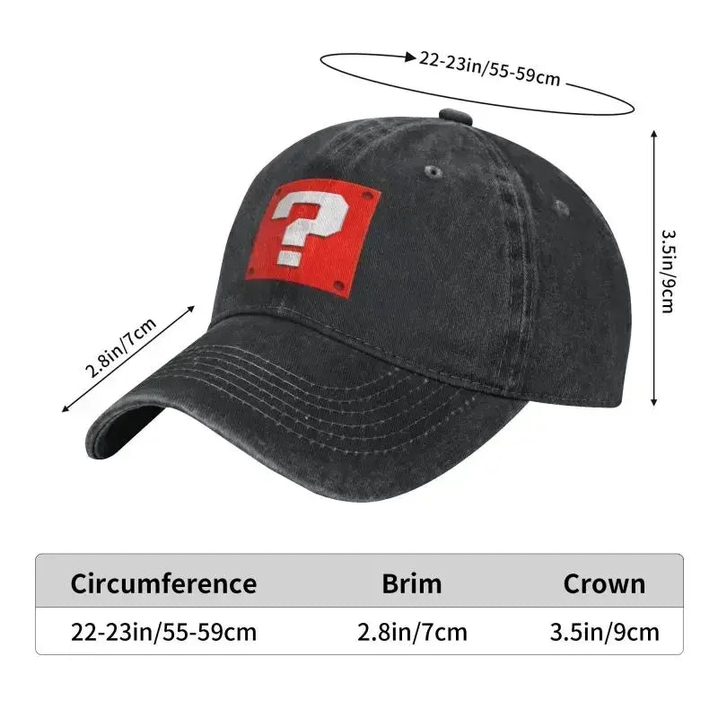 Op maat gemaakte, modieuze Cartoom-game-vraagblok-baseballpet voor dames en heren, verstelbaar, unisex, katoen, ‘dad hat’, prestatiegerichte snapback-petten