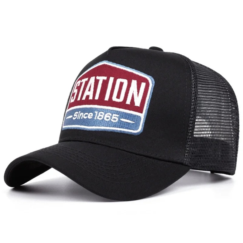 Hot Sale Unisex Baseball Cap Classic STATION Letter Pattern Mesh Cap Men And Women Breathable Streetwear Summer Trucker Hat