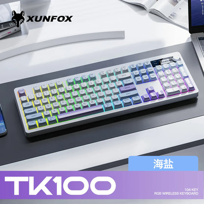 Spanish Wireless Keyboard Russian Spanish Arabic Korean 100% Keyboard Layout With Volume Knob TK100 RGB Light Type C Bluetooth