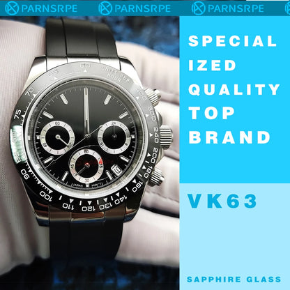 20 Colors dress 39mm Quartz Chronograph Sapphire Crystal Stainless Luminous Men's Watch VK63 Movement Calendar Strap