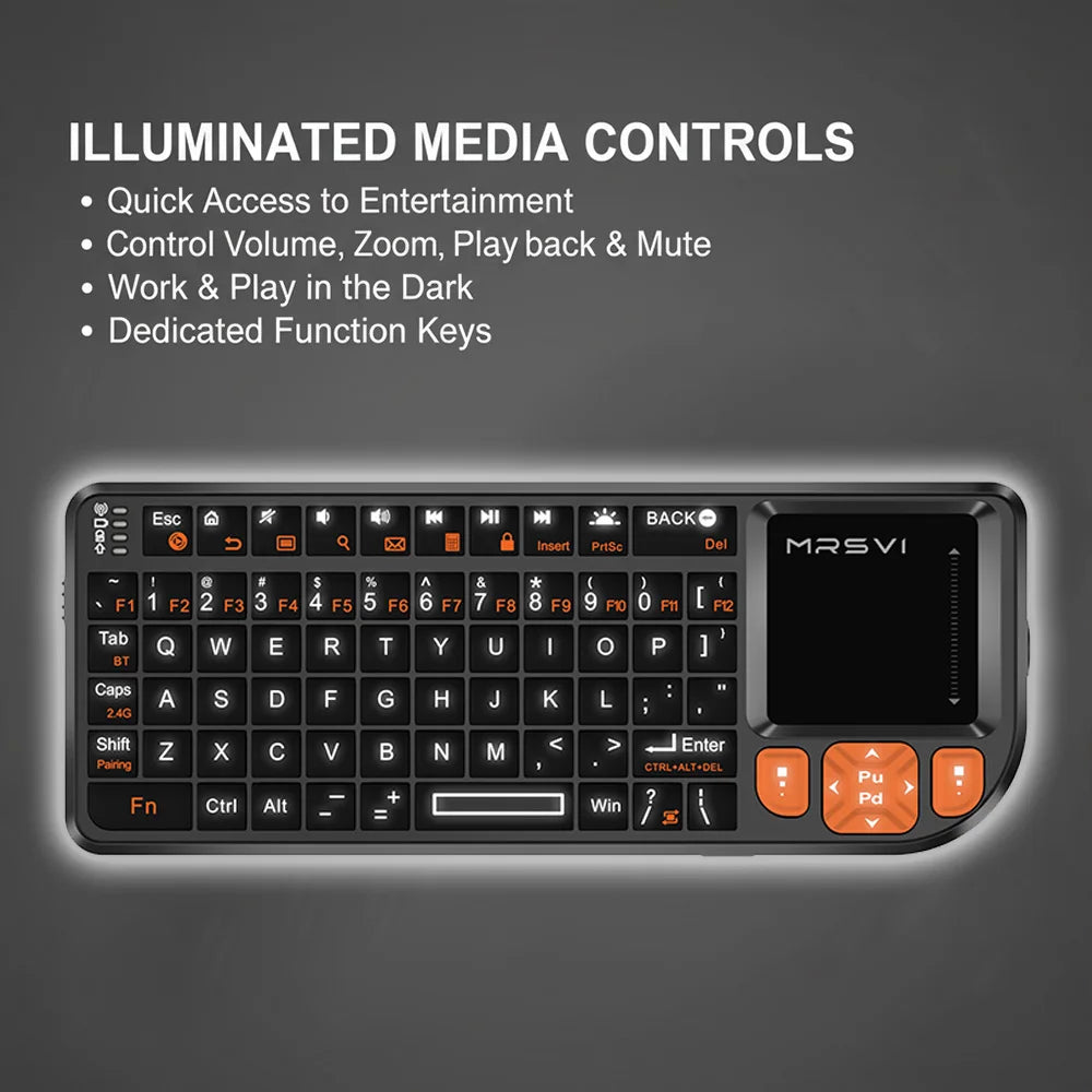 MRSVI Mini Keyboard A8 PLUS,Backlit 2.4GHz&Bluetooth5.0 Wireless Keyboard with Touchpad for Android TV Box,Mac,Laptop,Windows