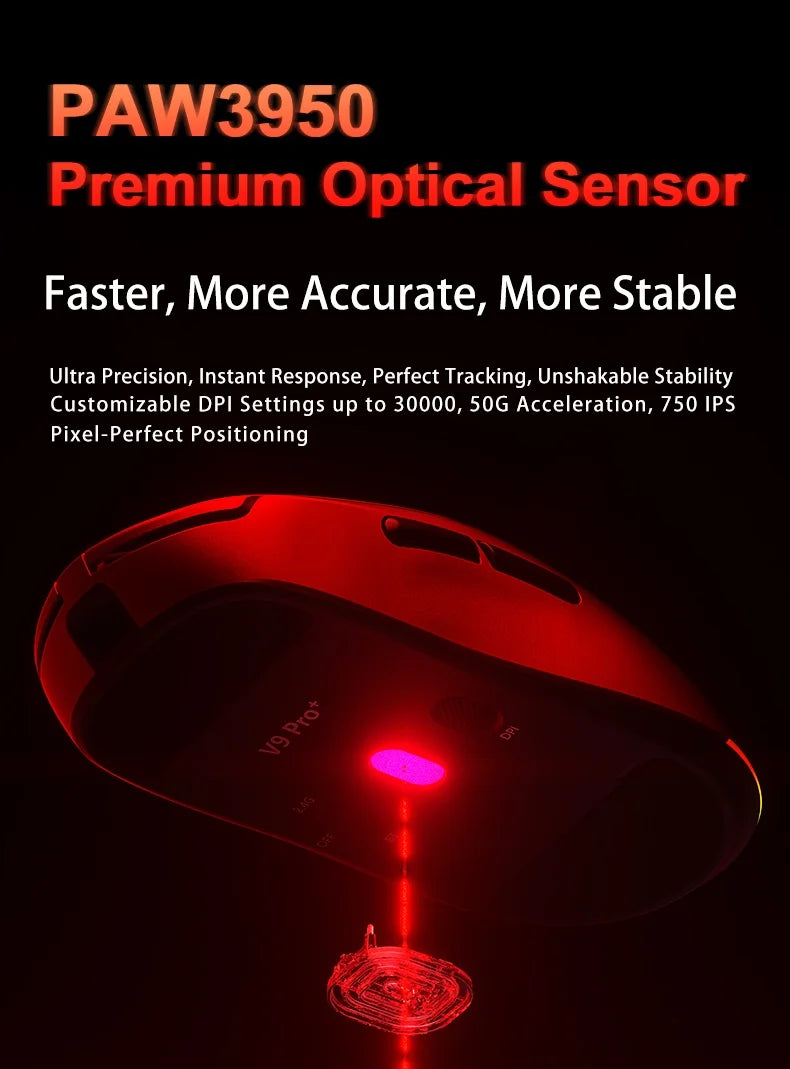 Aula V9 Ultra Wireless E-sports Gaming Mouse Double 8k 3mode PAW 3950 8k 55g Lightweight Ergonomic Mouse Custom PC Accessory
