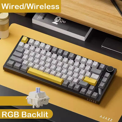 AJAZZ AK820  Mechanical Keyboard 70% Compact Layout/RGB Lighting/Hot-swappable Switches,with Wired,Wireless,and Bluetooth