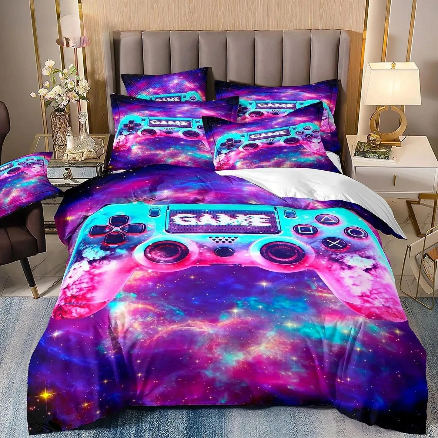 Gamer-Bettwäsche-Set für Jungen und Kinder, Gaming-Bettbezug-Set Queen, Videospiel-Deckenbezug, Bettwäsche-Set mit Playstation-Designs für Teenager und Männer