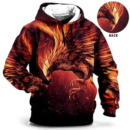 Vintage Hoodies for Men Wolf Animal Pattern 3D Print Eagle Leopard Tops Autumn Winter Casual Long Sleeve Oversized Tiger Hooded